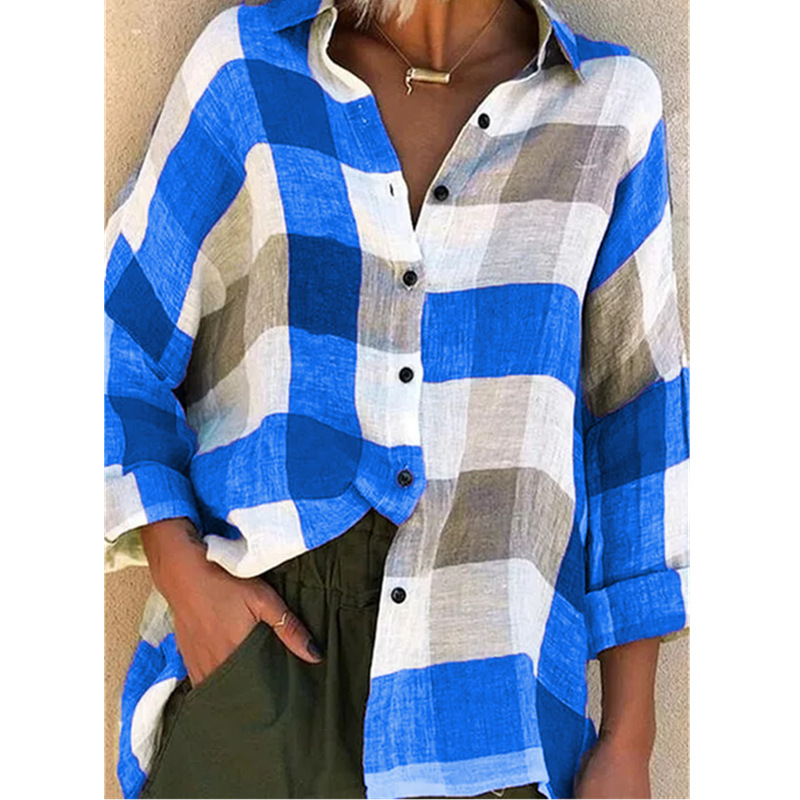 Women's Plaid Print Long Sleeve Loose Shirt