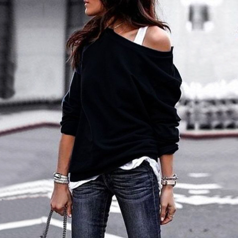Women's Off-Shoulder Long Sleeve Solid Color Top