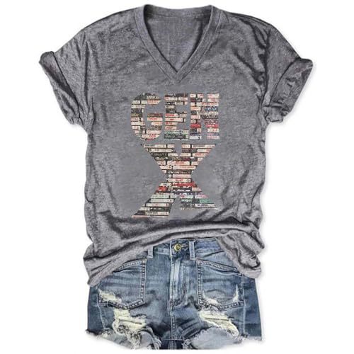 GenertionX Letter Print V-Neck Short Sleeve Women's T-Shirt