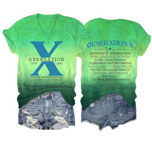 GenertionX Letter Print V-Neck Short Sleeve Women's T-Shirt