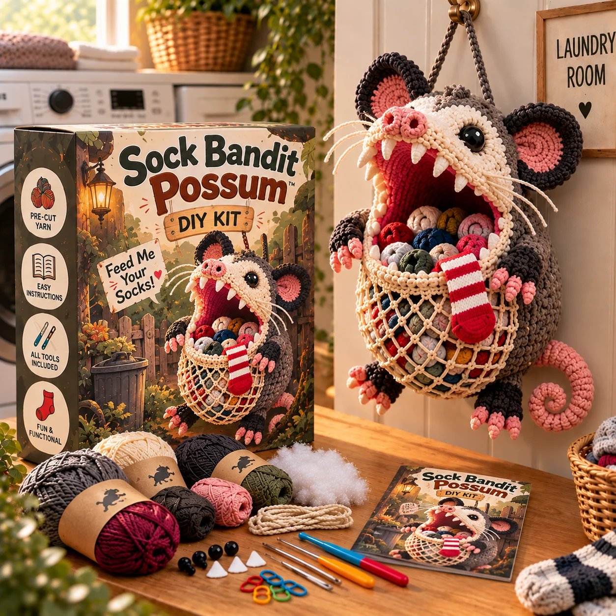 🧦😂Sock GobblersTM – Cute Animal Hanging Sock Holder, Funny Laundry Organizer 🦈🐊