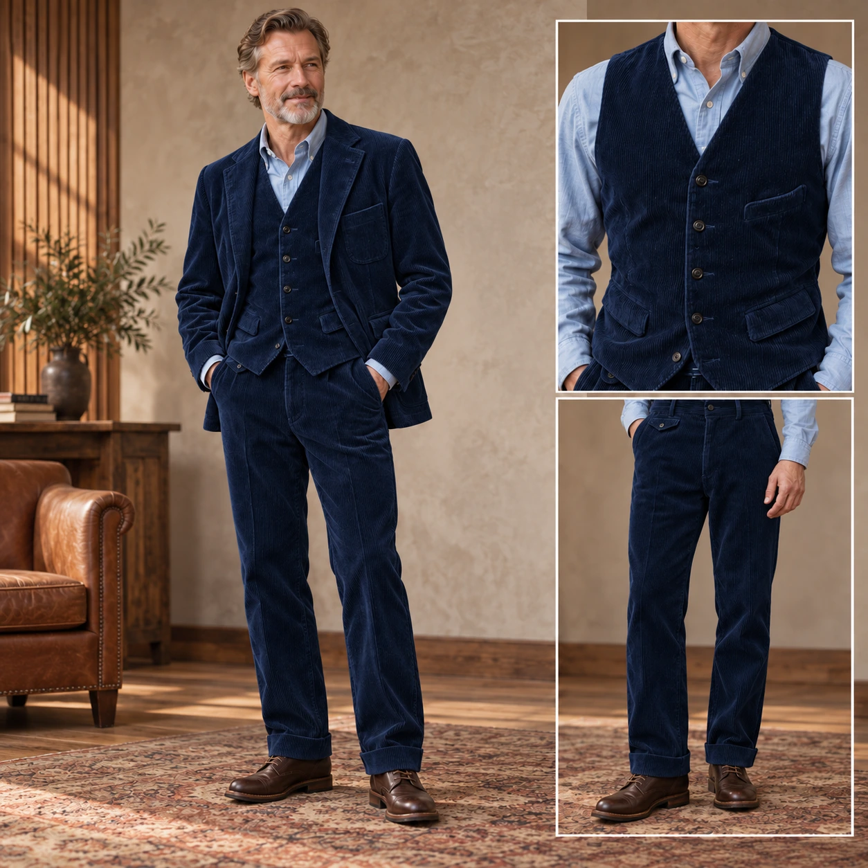 Men's Corduroy Suit Blazer Casual Loose Fit Jacket