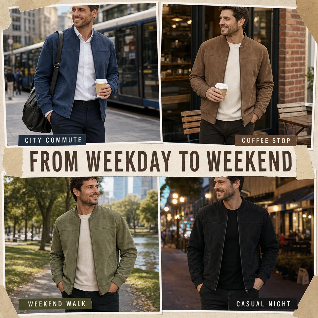 Suede-look bomber jacket everyday styling moments