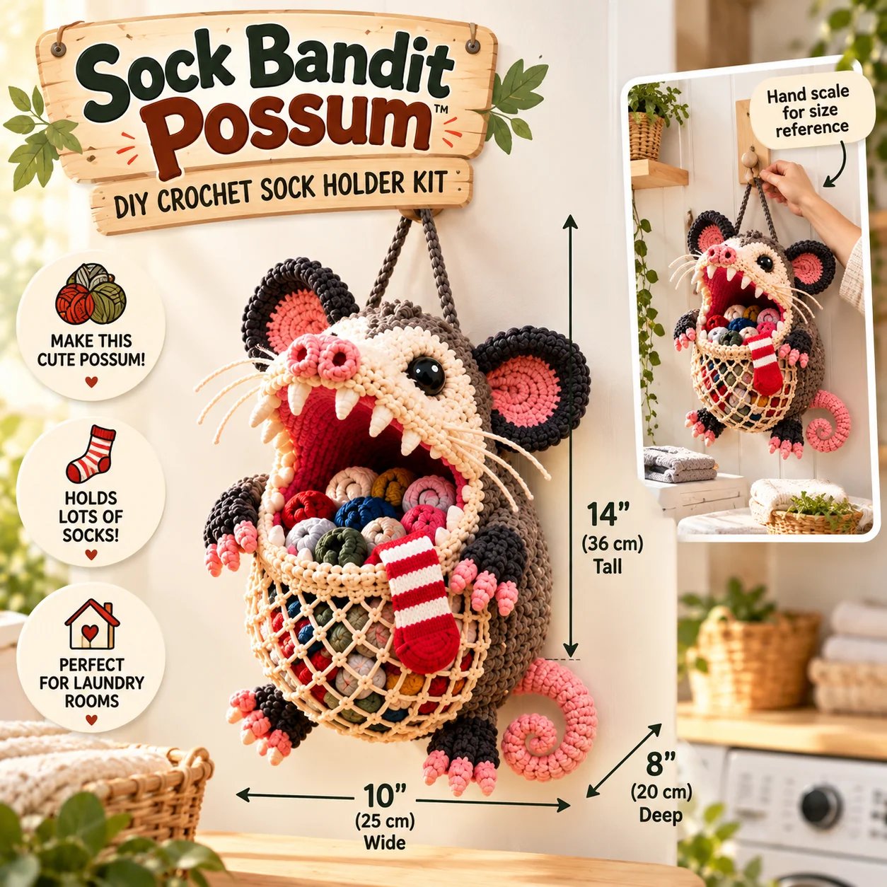 🧦😂Sock GobblersTM – Cute Animal Hanging Sock Holder, Funny Laundry Organizer 🦈🐊
