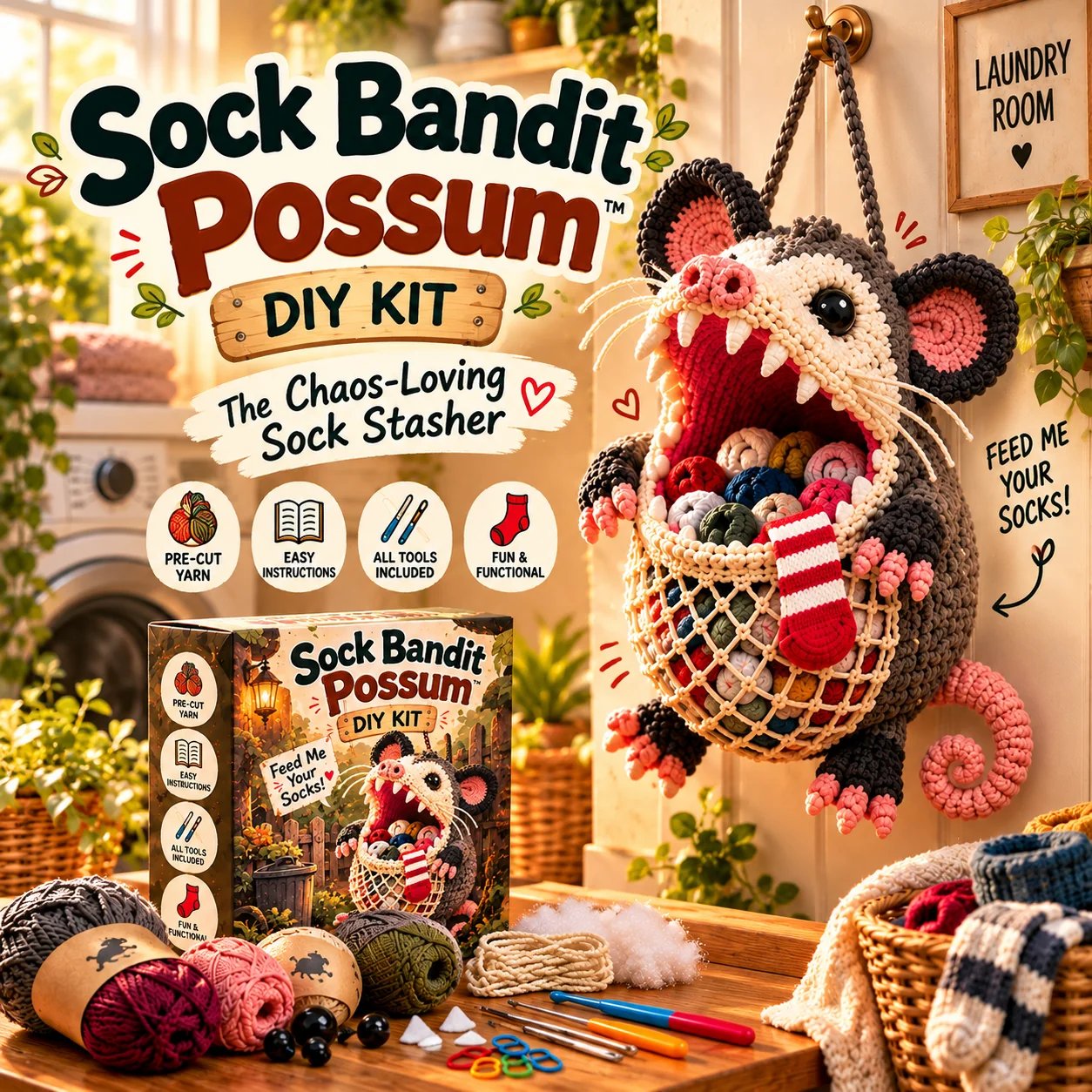 🧦😂Sock GobblersTM – Cute Animal Hanging Sock Holder, Funny Laundry Organizer 🦈🐊