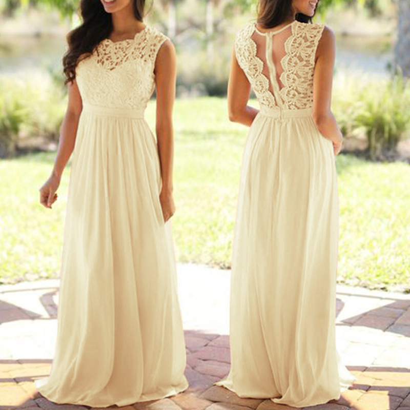 Round Neck Lace Trim Chiffon Dress