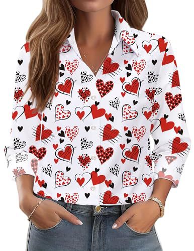 Women's Floral Butterfly Heart Print Long Sleeve Blouse