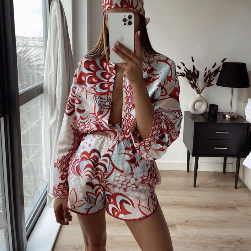 Women's Printed Loose Split Shirt 3-Piece Set