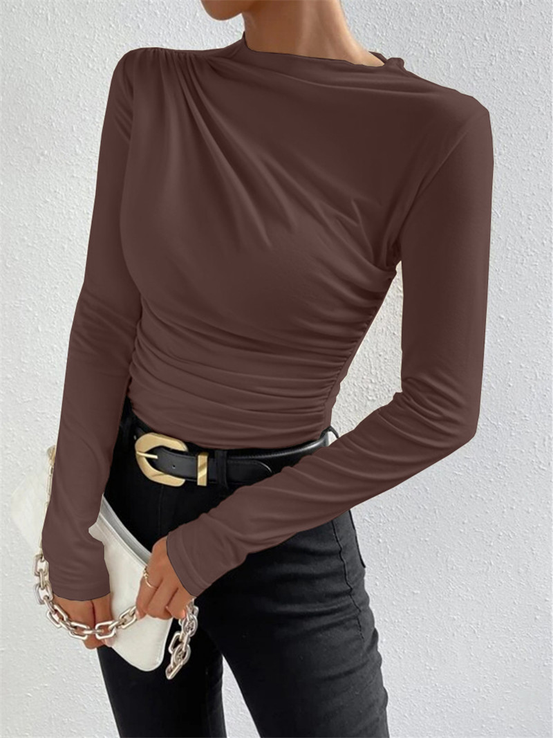 Women's Solid Color Slim Fit Ruched Long Sleeve T-Shirt
