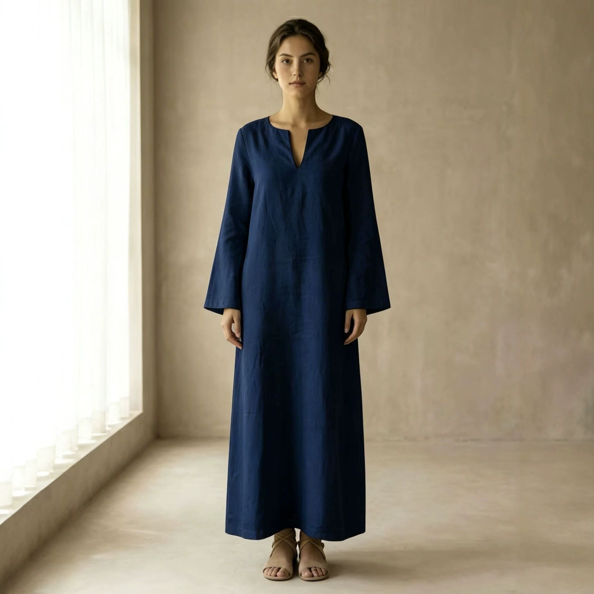Women's Minimalist V-Neck Long Sleeve Maxi Dress