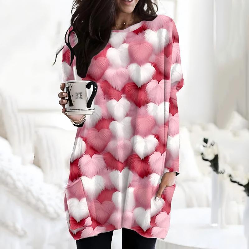 Heart Print Round Neck Short Sleeve Top