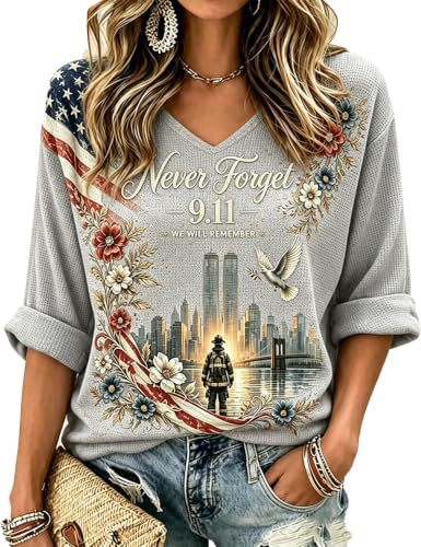 Women's Summer V-Neck Half-Sleeve T-Shirt with Twin Towers Floral Print