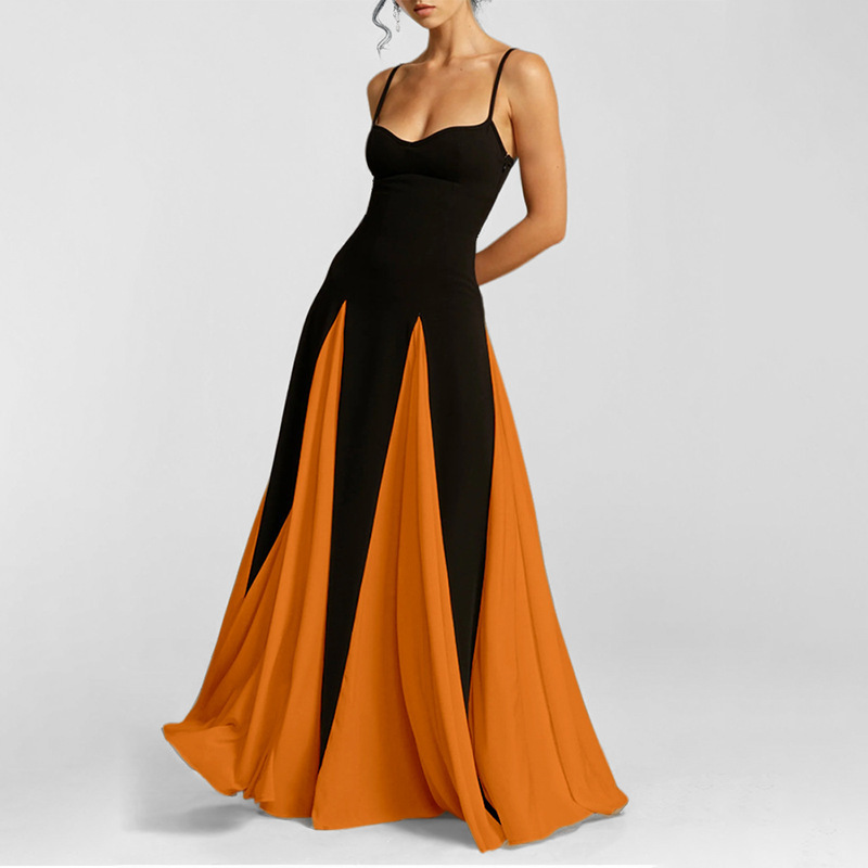 Women's Color-Block Sleeveless V-Neck Cinched-Waist Maxi Dress