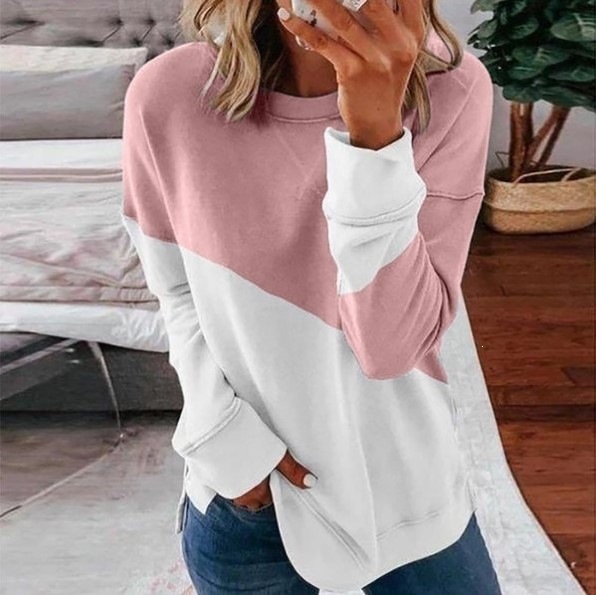 Color-Block Long-Sleeve Crewneck Loose Sweatshirt