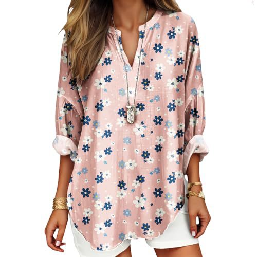 Women's Floral Polka Dot Print V-Neck Long Sleeve T-Shirt