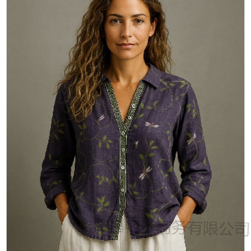 Women's Summer Daisy Print Button-Front Shirt