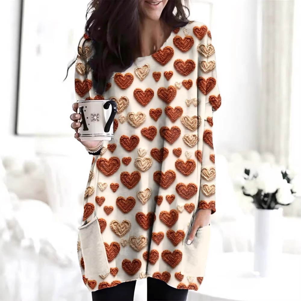 Heart Print Round Neck Short Sleeve Top