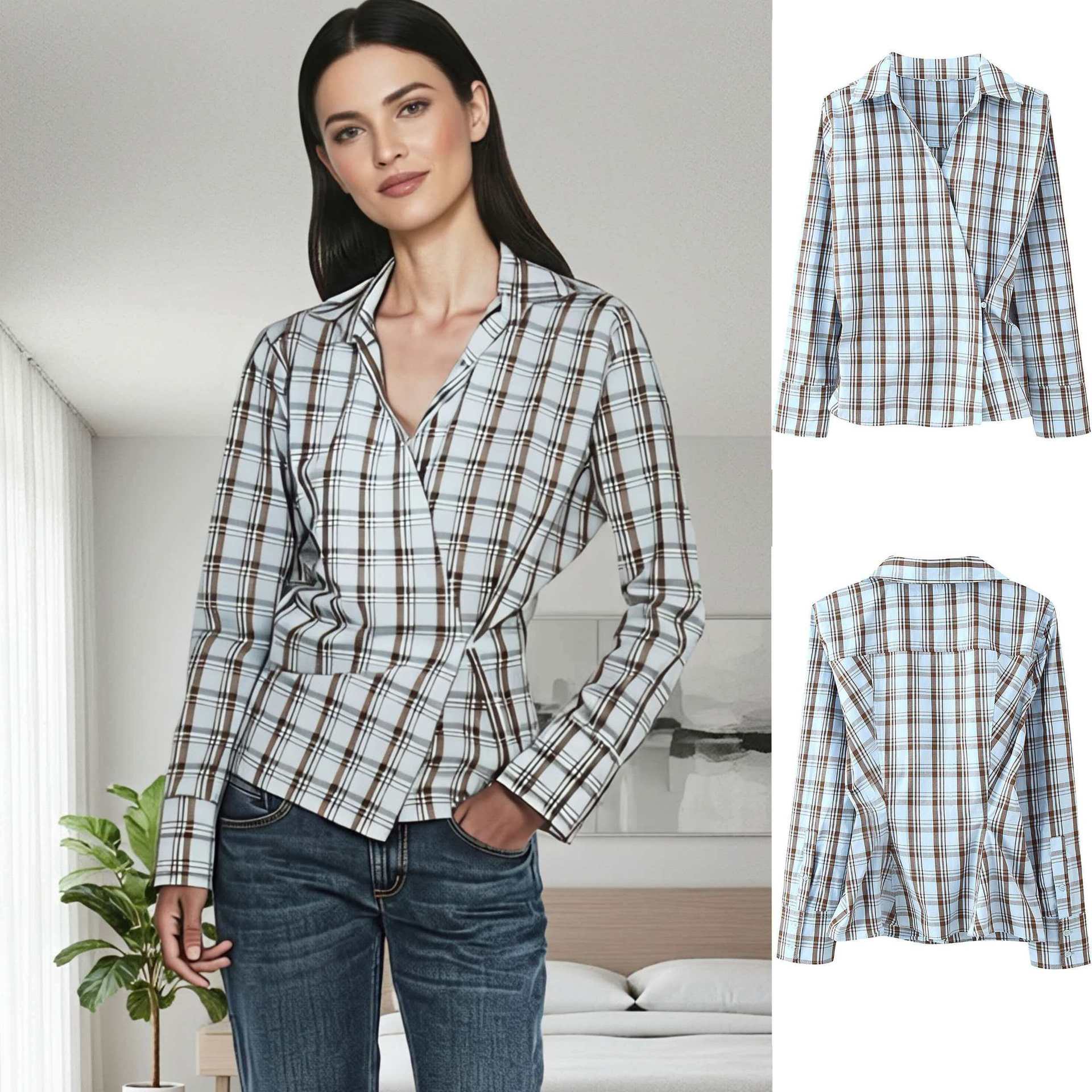 Women's Plaid Poplin Button-Front Long-Sleeve Shirt