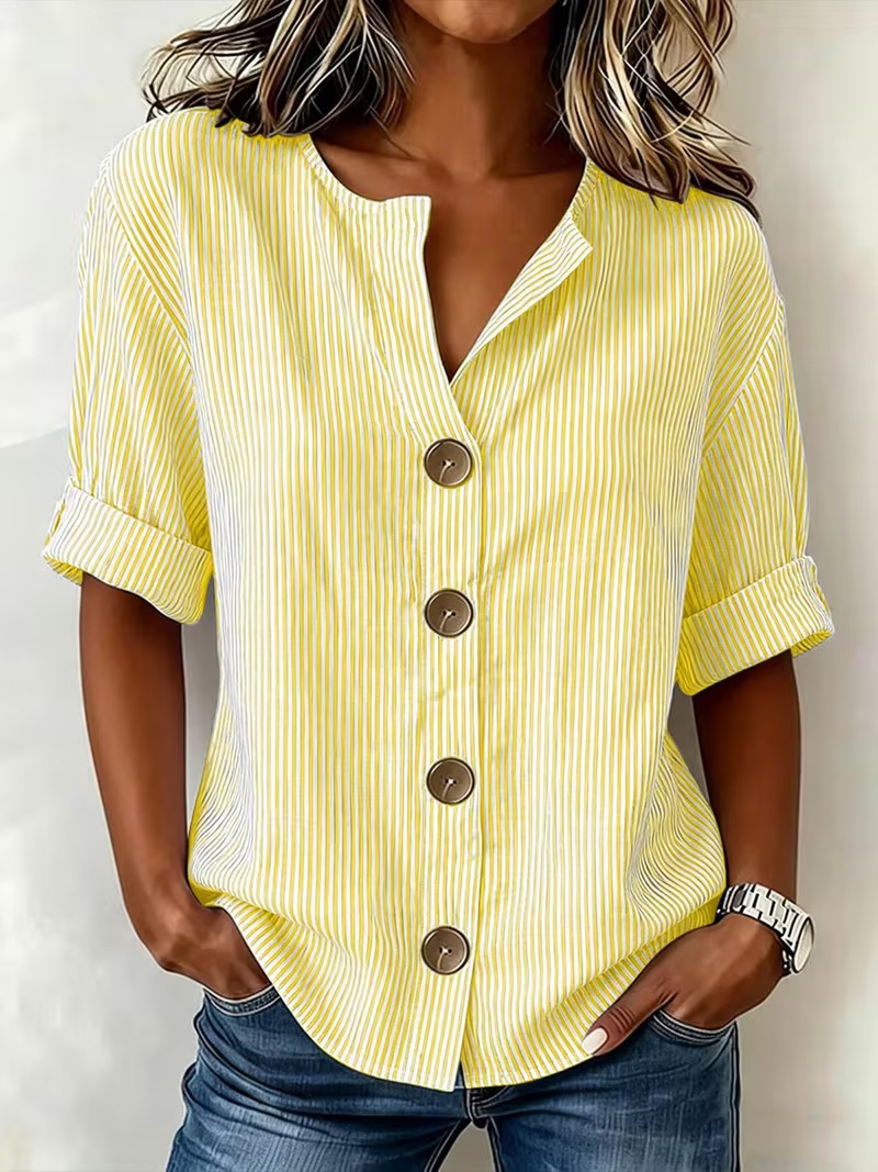 Women's Retro Striped Print Mid-Sleeve Blouse