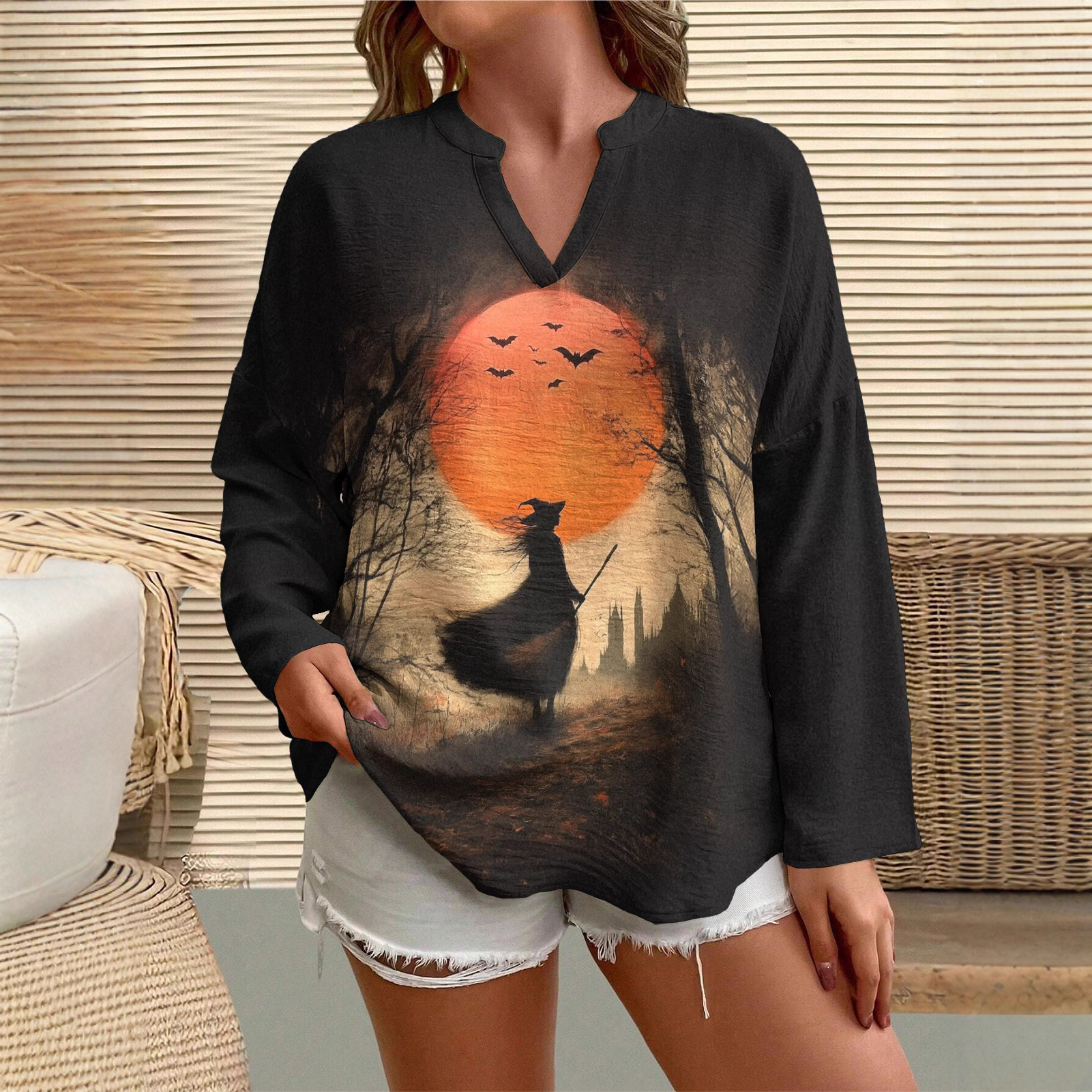 Women's V-Neck Long-Sleeve T-Shirt Blouse