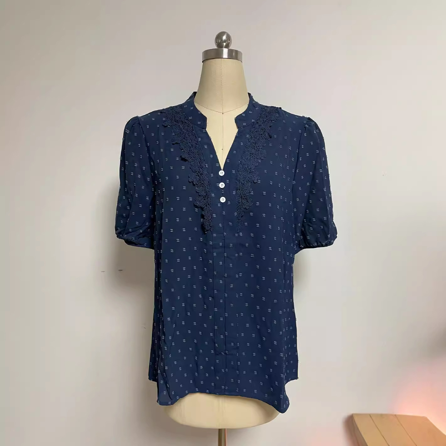 Women's V-Neck Button Short-Sleeve Shirt