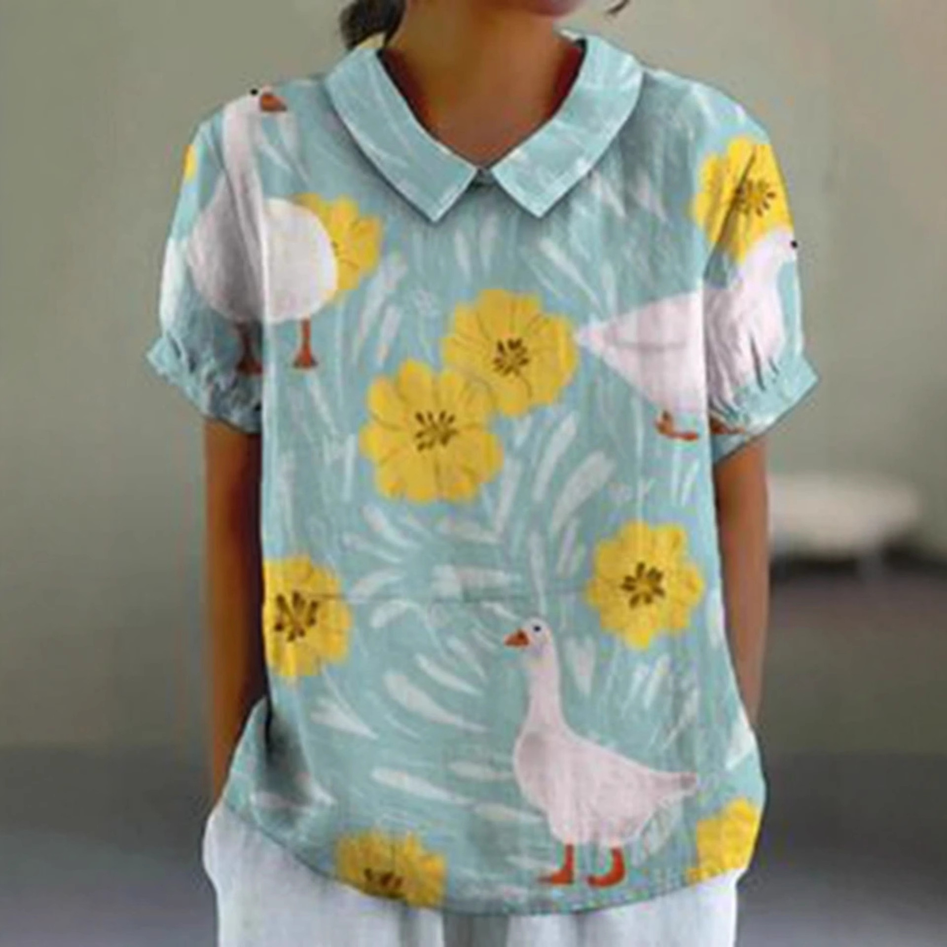 Women's Summer Short Sleeve Pullover Blouse Casual Vacation Shirt