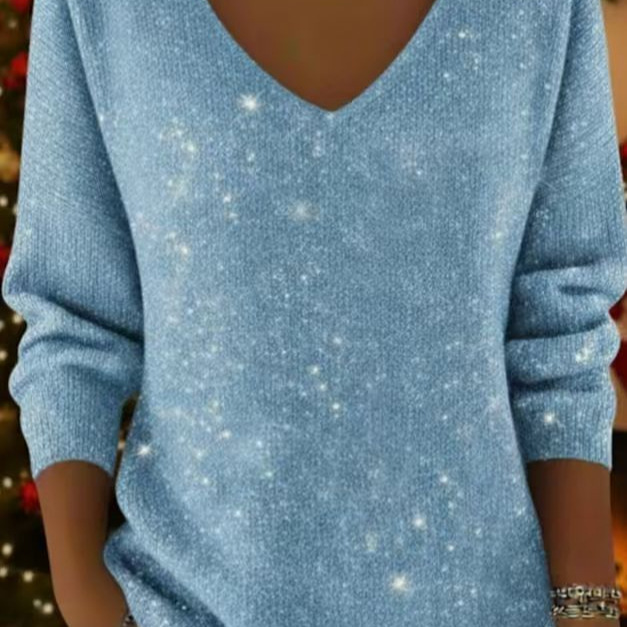 Women's Star Polka Dot Print V-Neck Long Sleeve T-Shirt