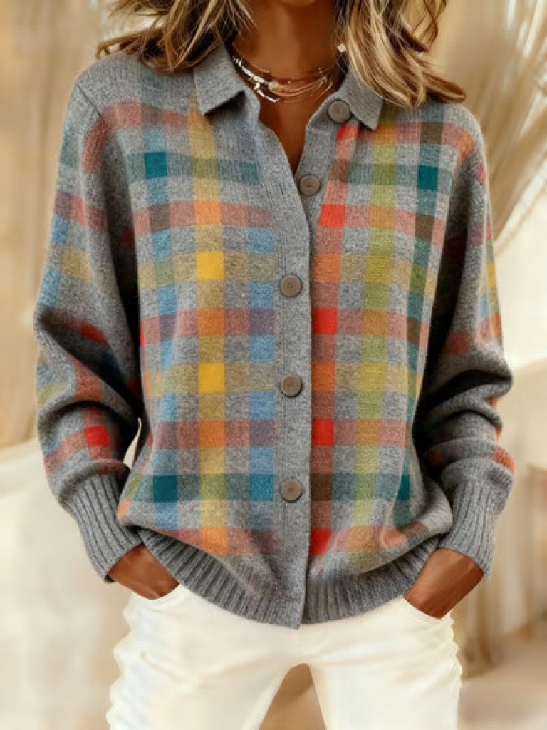 Women's Christmas Snowman Plaid Print Long Sleeve Shirt