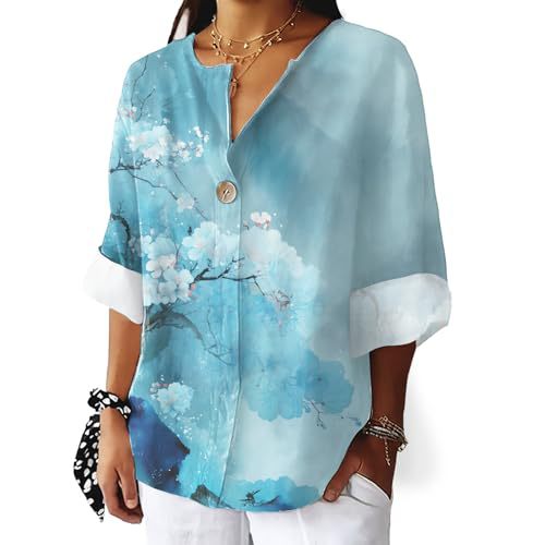 Women's Ink Painting Print Short Sleeve Blouse