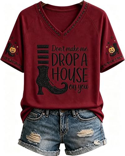 Letter Wizard Print Short Sleeve V-Neck Women's Top