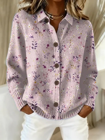 Women's Colorblock Floral Branch Print Long Sleeve Shirt