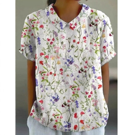 Women's Animal & Floral Print Short Sleeve Button-Front Shirt