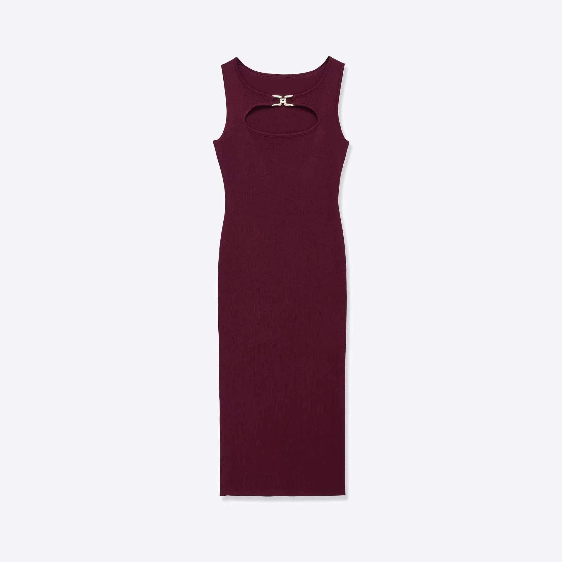 Wine Red Knit Sleeveless Bodycon Midi Dress