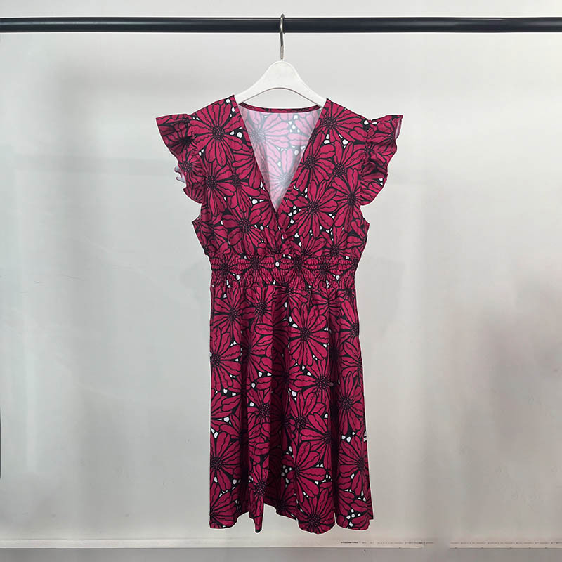 Women's Sleeveless V-Neck Floral Print A-Line Short Dress