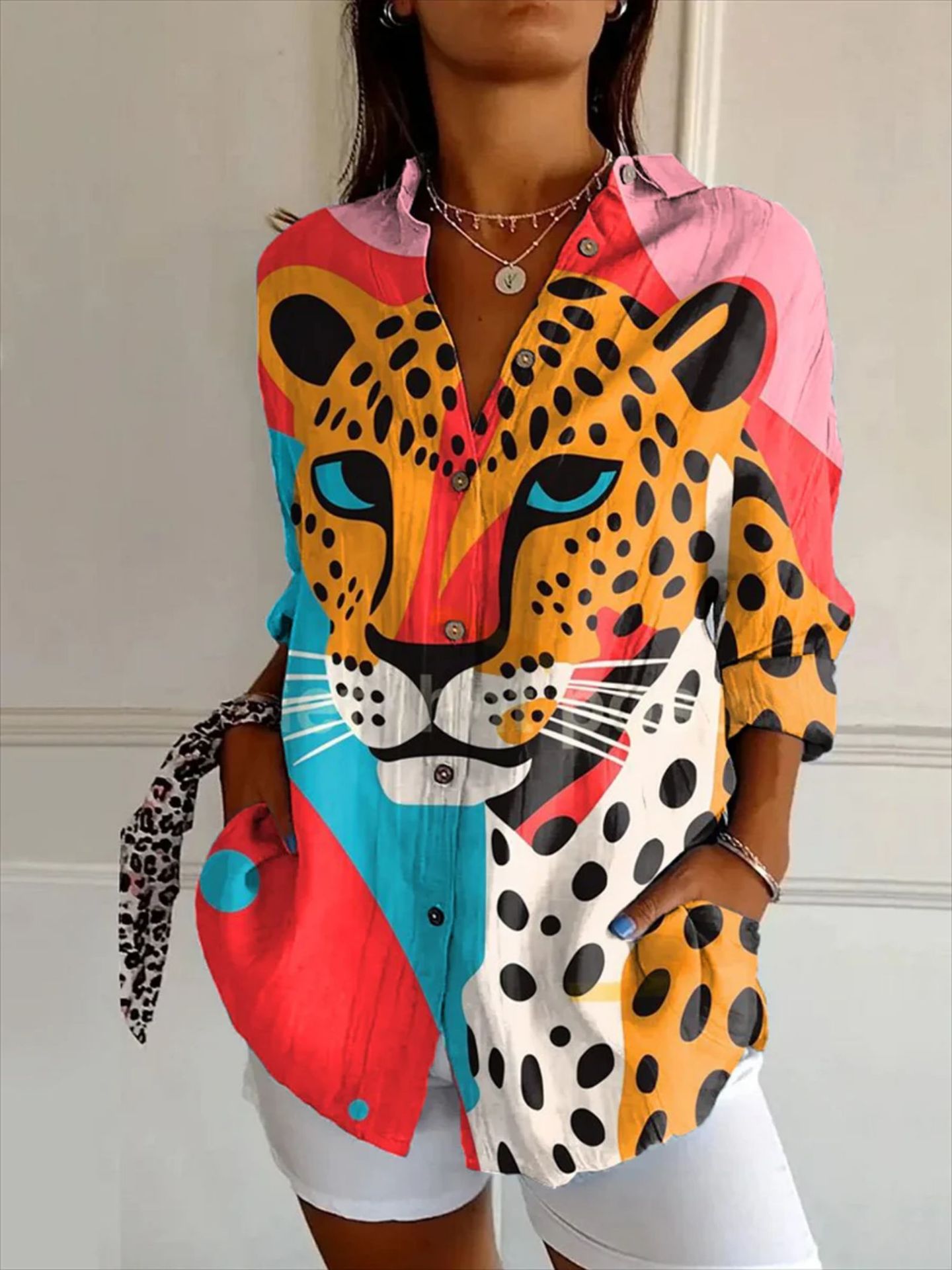 Women's Colorful Botanical Floral Print Long Sleeve Blouse