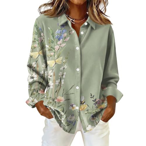 Women's Summer Floral Leaf Print Long Sleeve Blouse