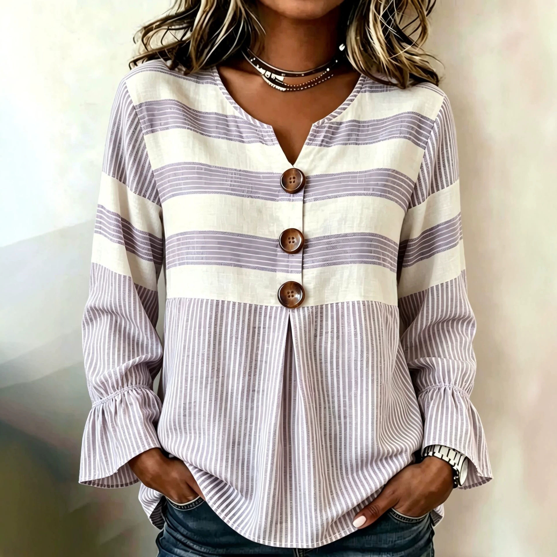 Women's Floral Plaid Print Long Sleeve Button-Up Shirt