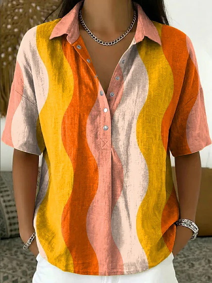 Women's Summer Bohemian Floral Polka Dot Print Half-Sleeve Blouse
