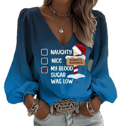 Floral Vintage Print V-Neck Long-Sleeve Women's T-Shirt