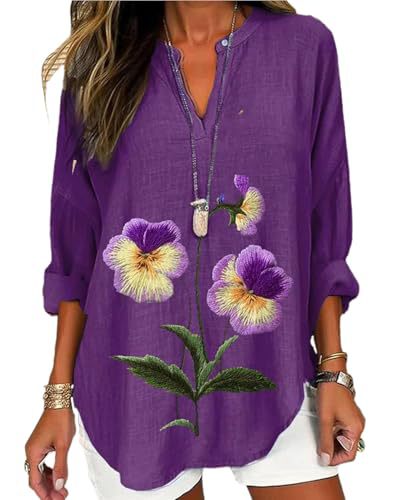 Bamboo & Tree Print V-Neck Long-Sleeve Women's T-Shirt