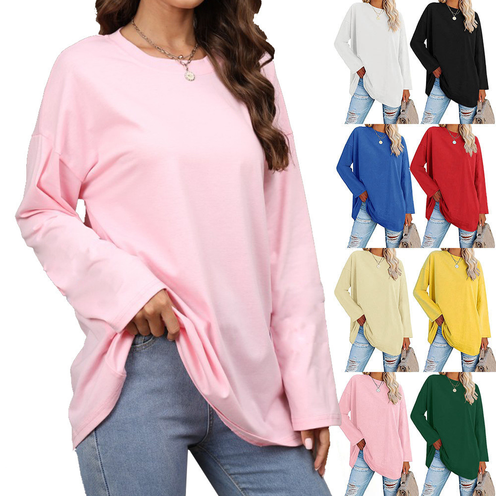 Women's Casual Round Neck Drop Shoulder Long Sleeve T-Shirt