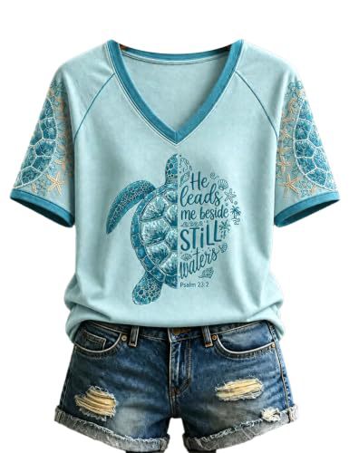 Turtle Graphic V-Neck Short Sleeve Women's T-Shirt