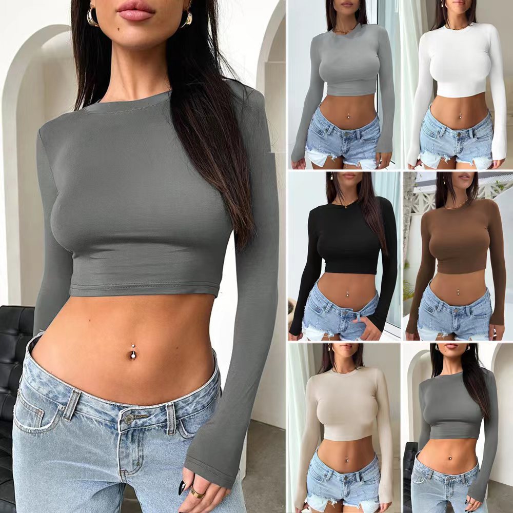 Women's Cropped Long-Sleeve Fitted T-Shirt