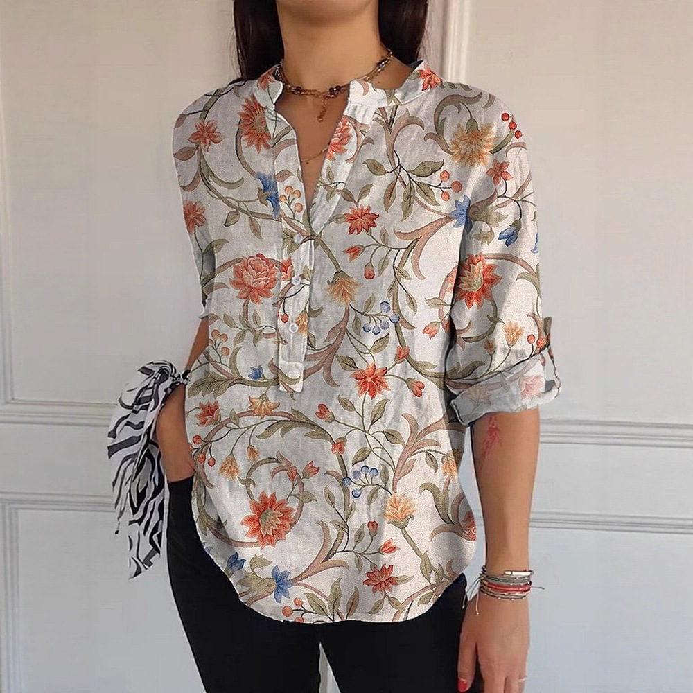Women's Loose Casual Retro Button-Up Shirt with Graphic Print
