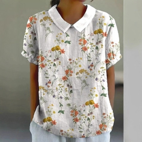 Women's Animal & Floral Print Short Sleeve Button-Front Shirt