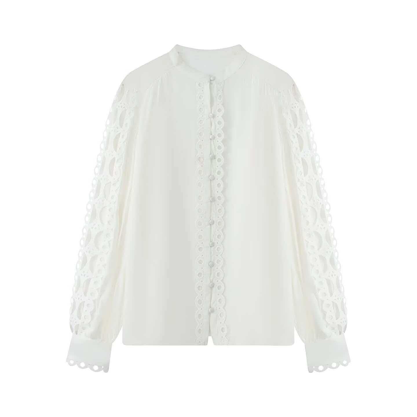Women's Retro Lace Trim Stand Collar Shirt