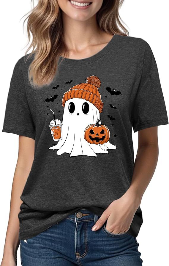 Halloween Ghost Print Crewneck Short Sleeve Top