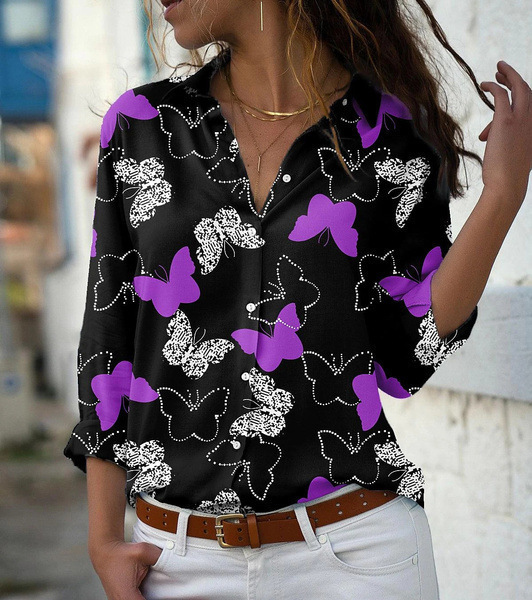 Women's Butterfly Shadow Print Long Sleeve Blouse