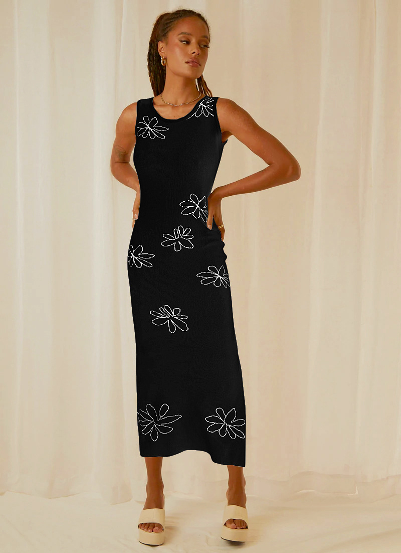 Summer Ribbed Knit Sleeveless Maxi Dress with High Slit