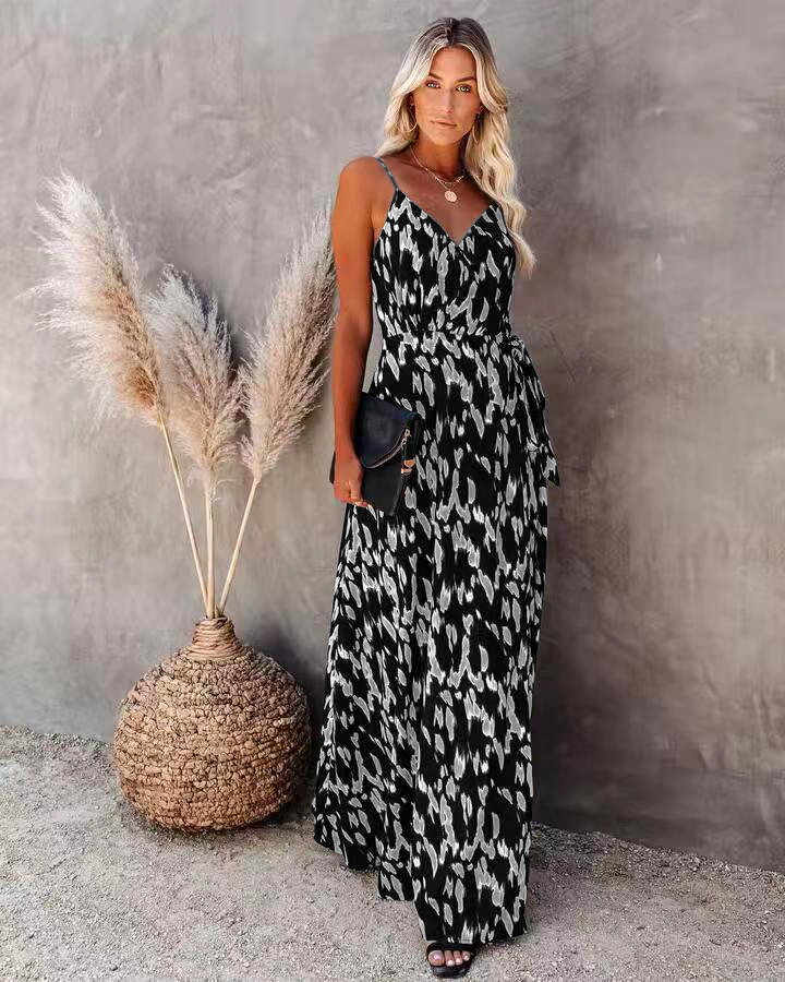 Women's Sleeveless Slit Midi Dress with Zebra Print